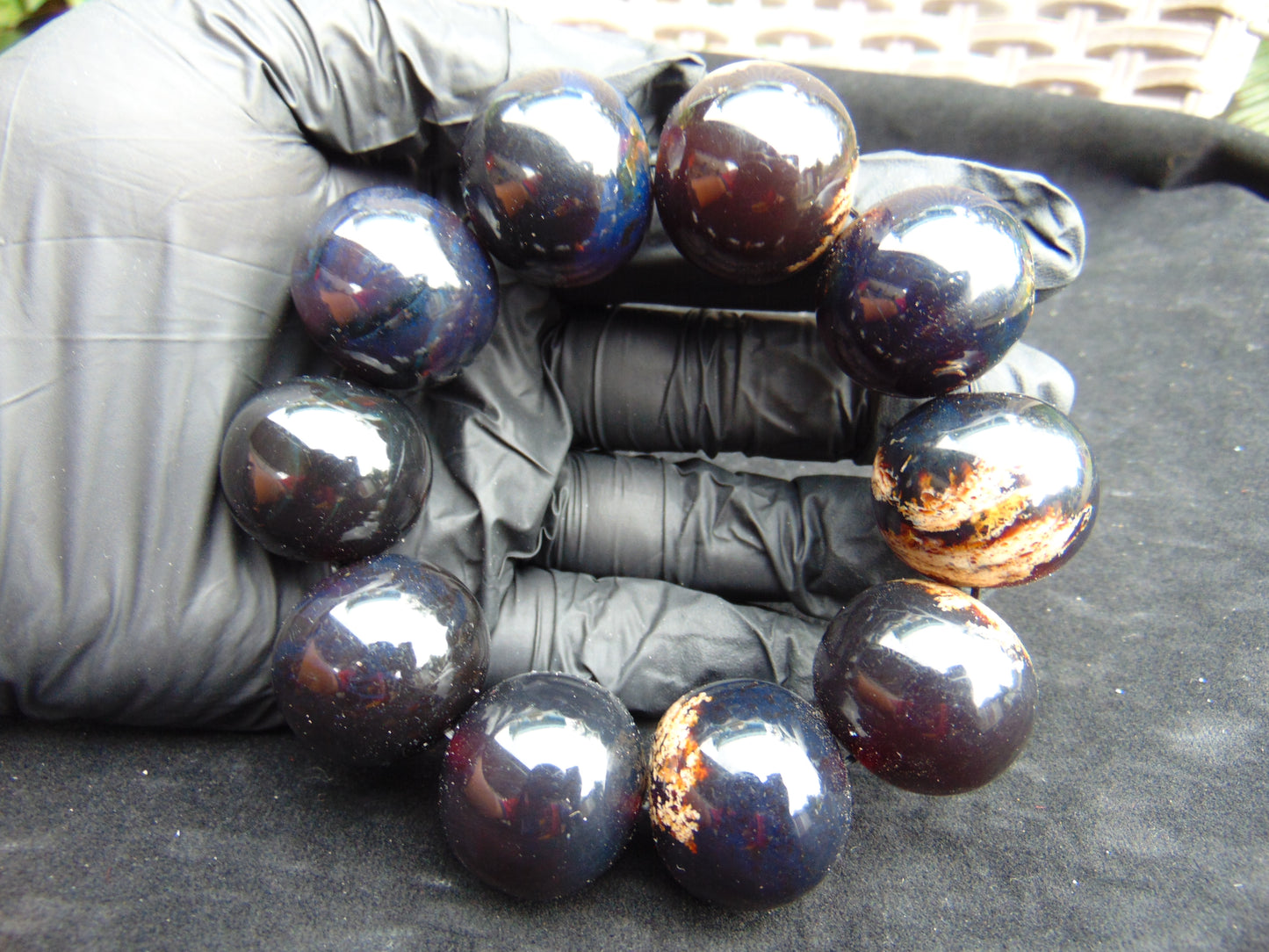 91 gram 10 Beads Mala Bracelet Indonesian Dark Amber 25 mm for Healing A10G238