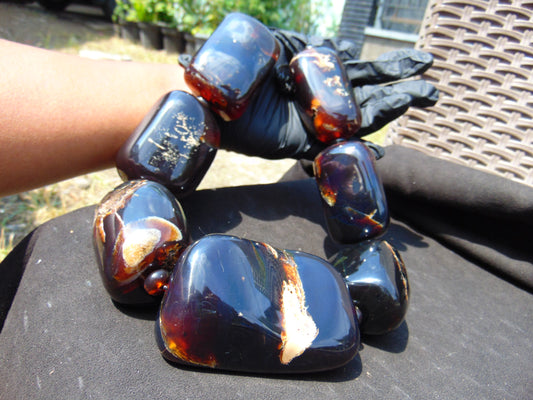 694 gr Big beads Necklace Indonesian purple blue Amber for Healing NEC256