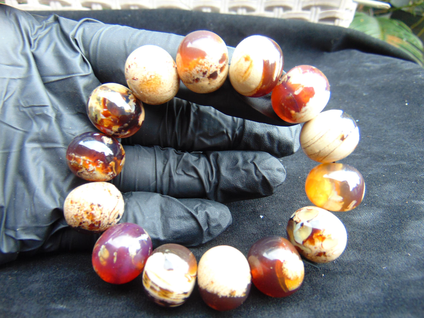 34 gram 14 Beads Mala Bracelet Indonesian white Amber 16 mm for Healing A14G257