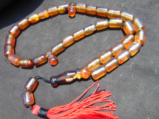 84 gr Komboloi Tasbih Rosary 33+2 Beads 16x17 mm Indonesian Yellow Bluish Amber for Healing TB67
