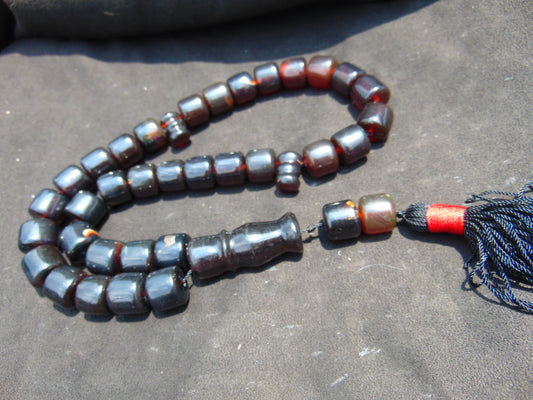 142 gr Komboloi Tasbih Rosary 33+2 Beads 15x16 mm Indonesian Dark Red Amber for Healing TB66
