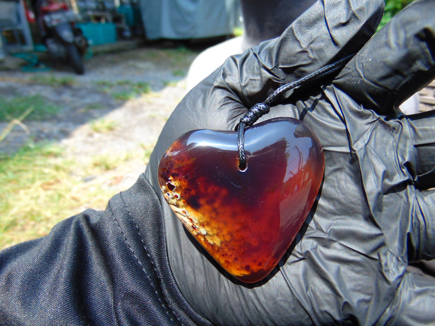 22 gr Heart Pendant Indonesian Inclusion Blue Amber for Healing 25A336