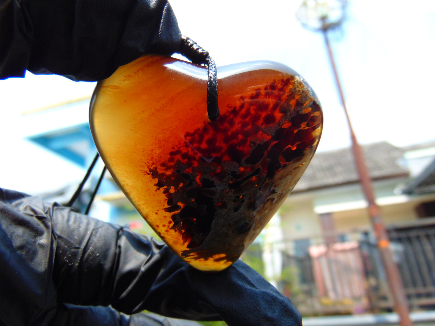 22 gr Heart Pendant Indonesian Inclusion Blue Amber for Healing 25A336