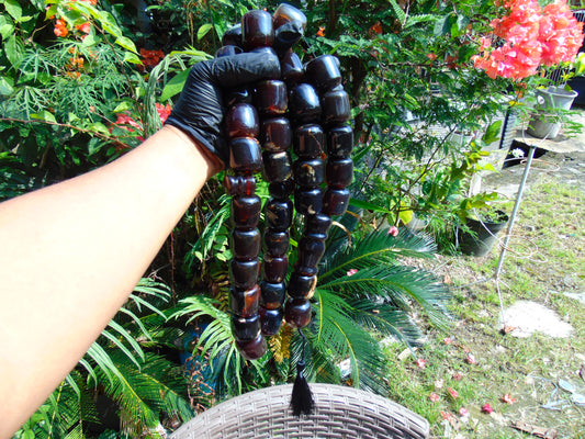 715 gram Big Tasbih Mesbah Rosary 33+2 Beads 30x30 mm Indonesian Black Blue Amber for Healing 26TBE18