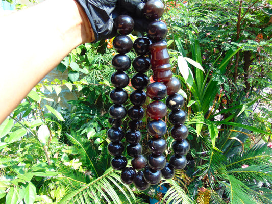 415 gr BigTasbih Mesbah Rosary 33+2 Beads 28 mm Indonesian Black Blue Amber for Healing 26TBE20