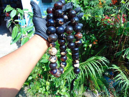 433 gr Big Tasbih Mesbah Rosary 33+2 Beads 28 mm Indonesian Black Blue Amber for Healing 26TBE17
